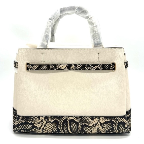 Michael Kors Large Reed Leather Belted Satchel Crossbody Bag Cream Snakeskin - Picture 5 of 11